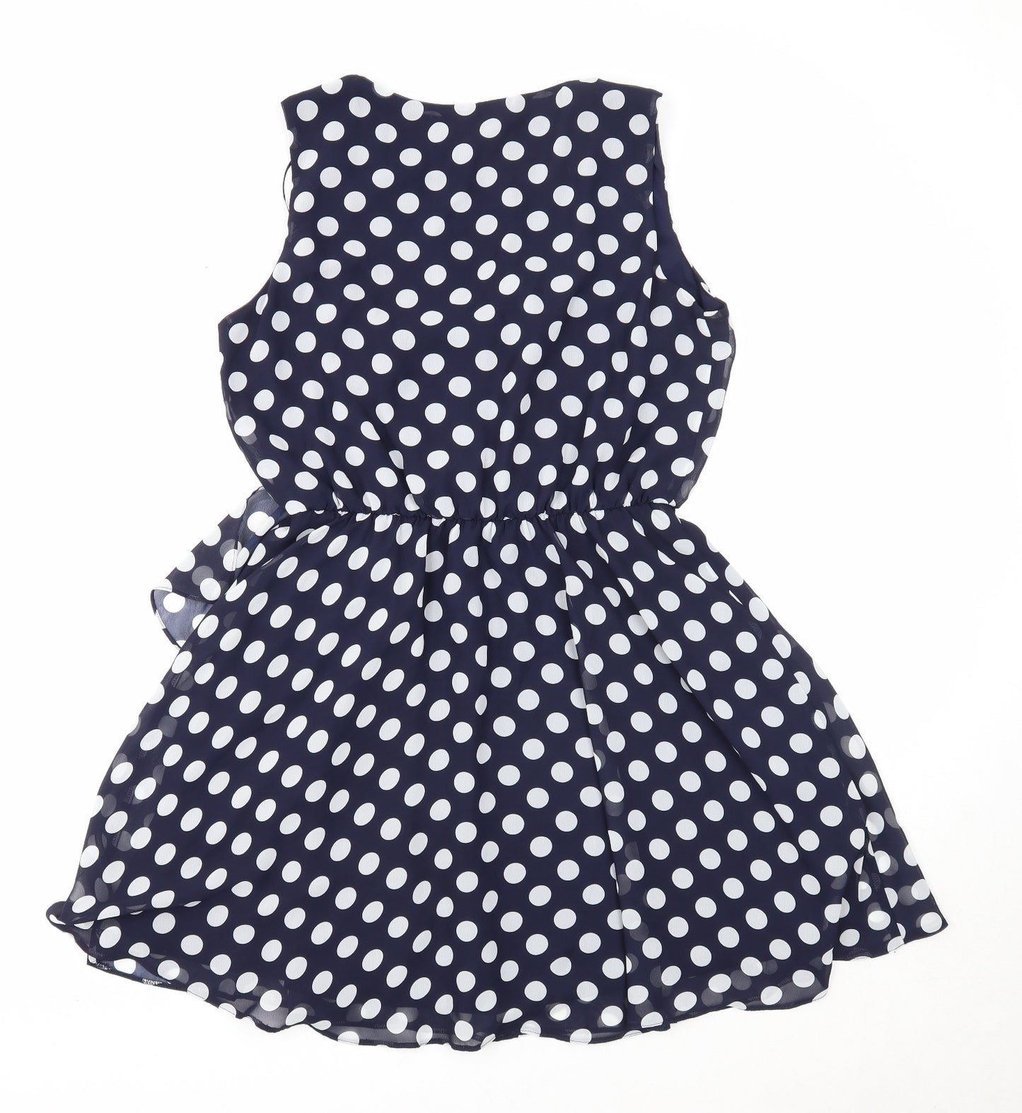 Red Herring Womens Blue Polka Dot Polyester Fit & Flare Size 12 V-Neck Pullover