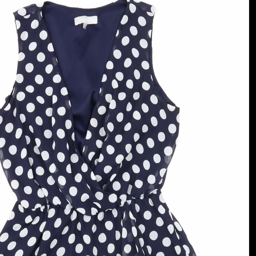 Red Herring Womens Blue Polka Dot Polyester Fit & Flare Size 12 V-Neck Pullover