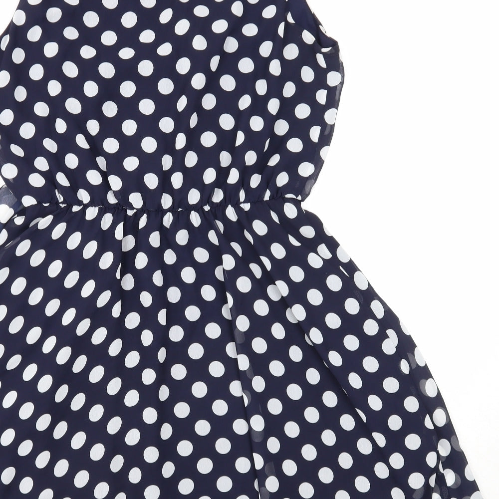 Red Herring Womens Blue Polka Dot Polyester Fit & Flare Size 12 V-Neck Pullover