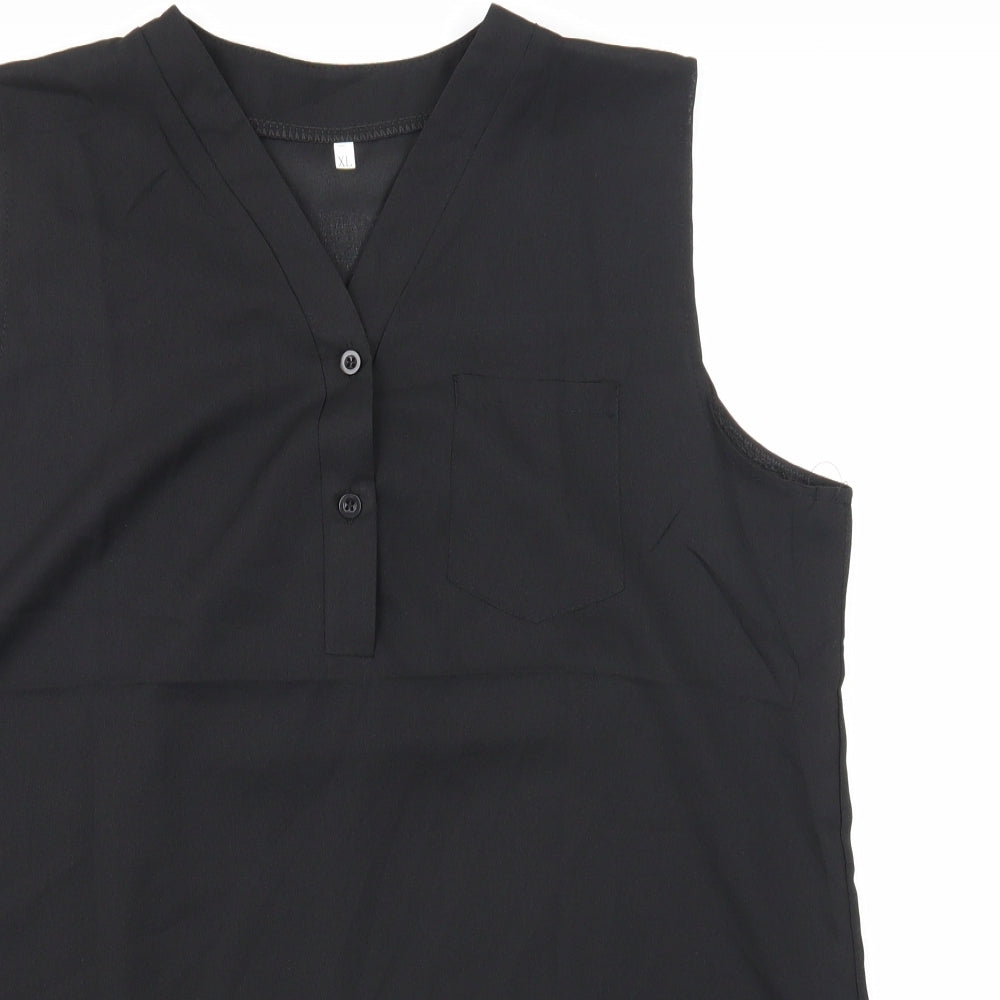 Preworn Womens Black Viscose Basic Tank Size XL V-Neck