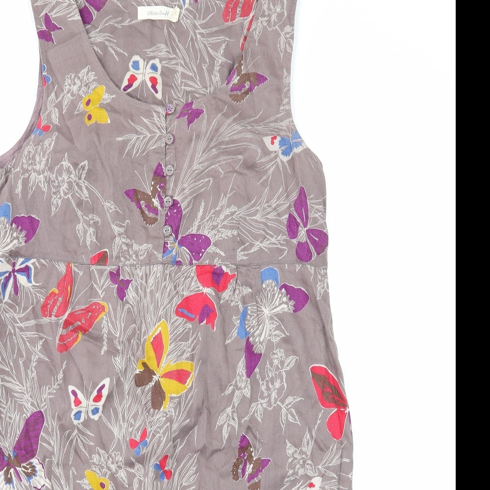 White Stuff Womens Purple Geometric Cotton A-Line Size 12 Round Neck Pullover - Butterfly Pattern