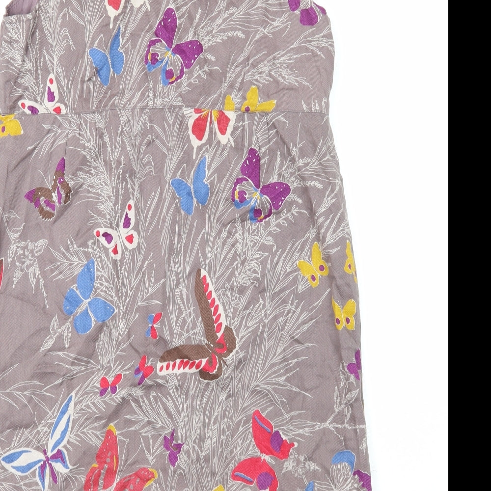 White Stuff Womens Purple Geometric Cotton A-Line Size 12 Round Neck Pullover - Butterfly Pattern