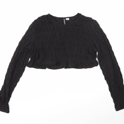 Divided Womens Black Polyester Cropped T-Shirt Size M Round Neck