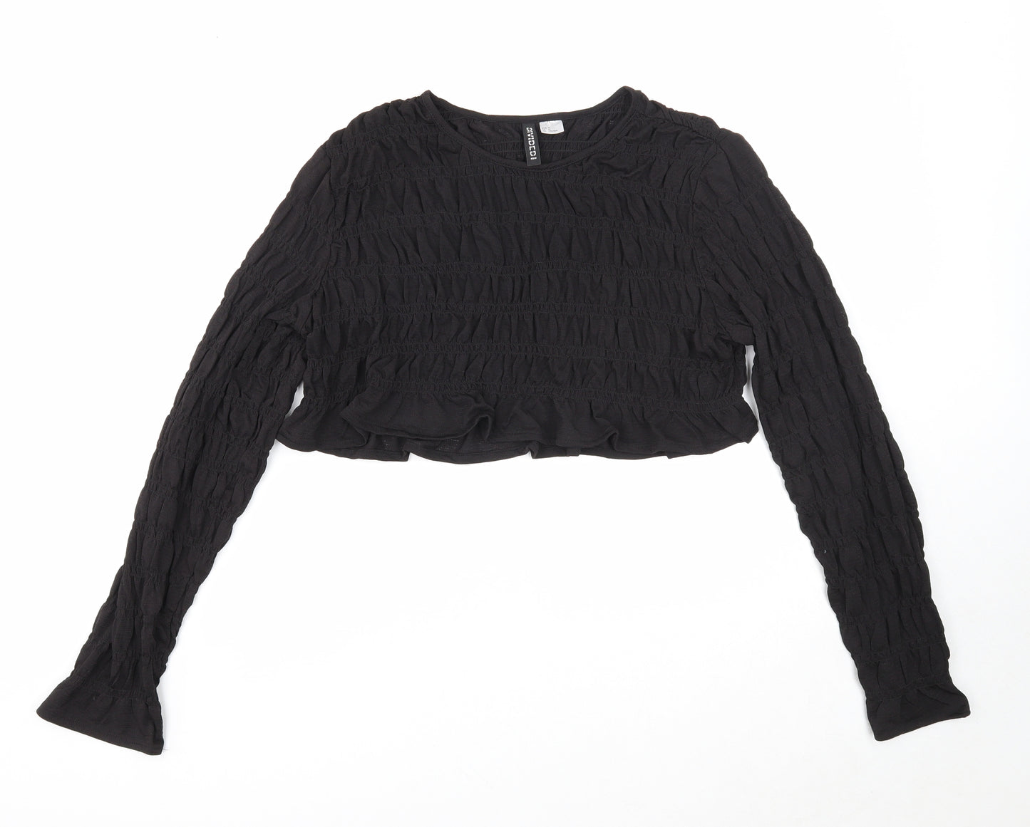 Divided Womens Black Polyester Cropped T-Shirt Size M Round Neck