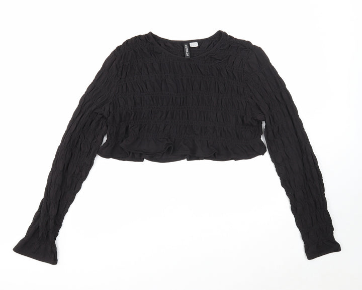 Divided Womens Black Polyester Cropped T-Shirt Size M Round Neck