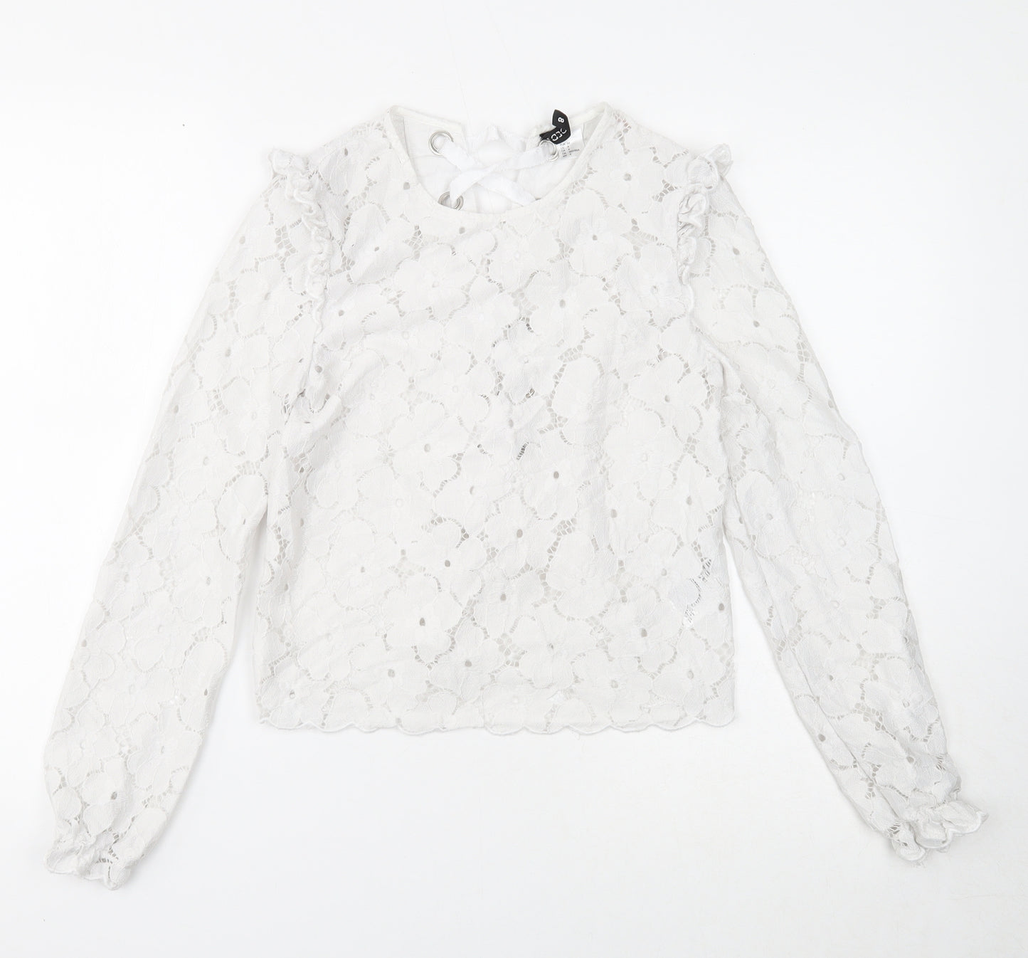 Divided Womens White Floral Polyamide Basic Blouse Size 6 Round Neck