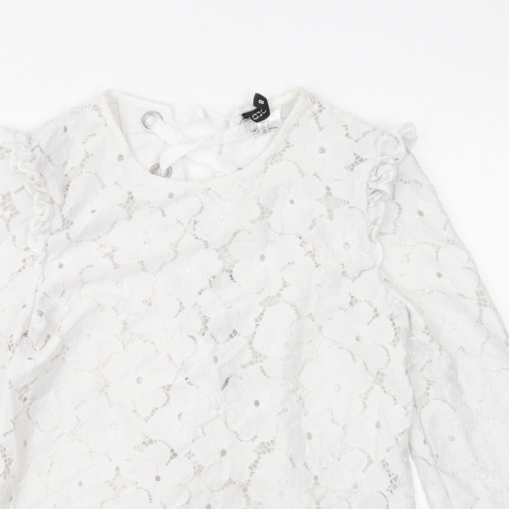 Divided Womens White Floral Polyamide Basic Blouse Size 6 Round Neck