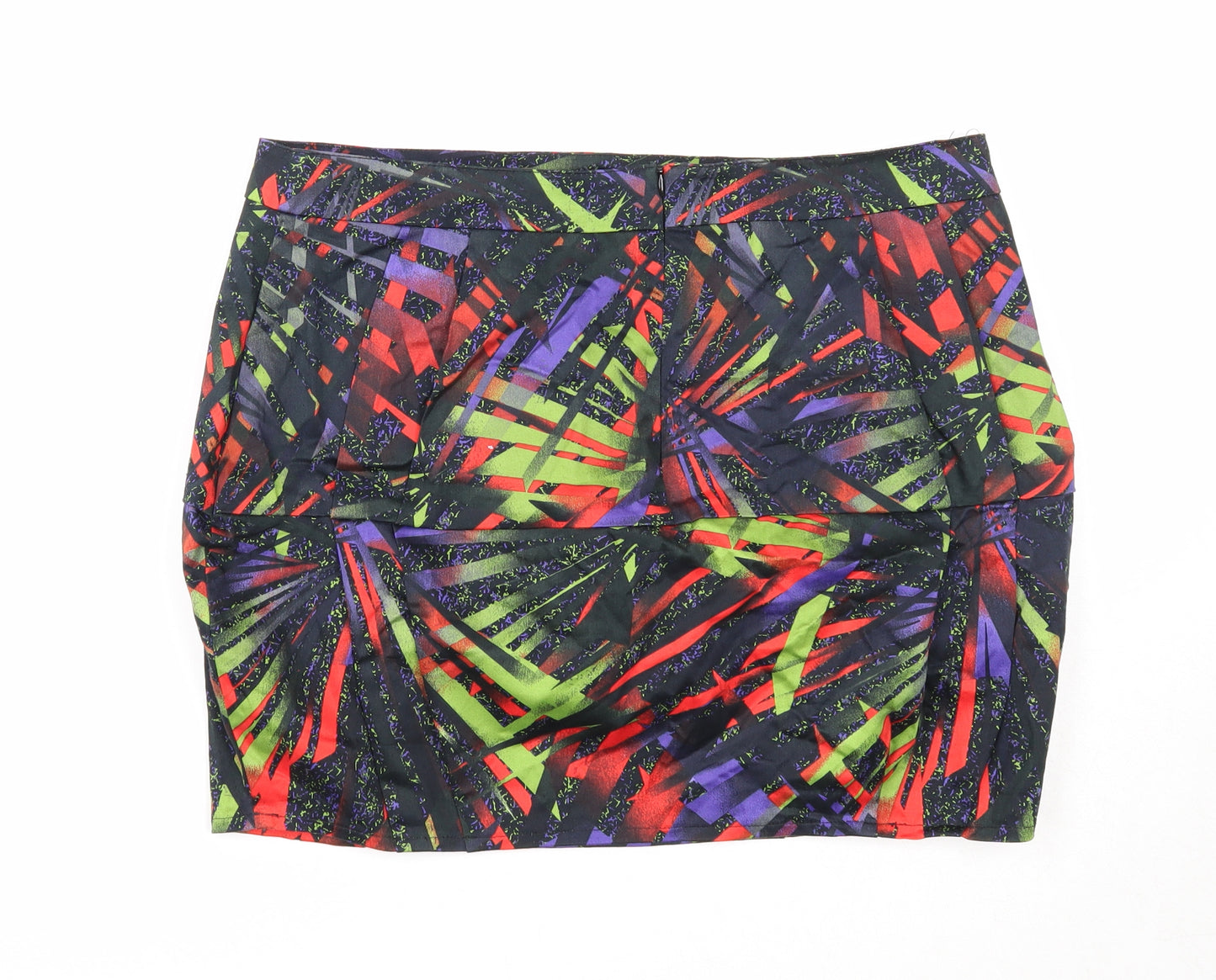 Bay Womens Black Geometric Cotton Mini Skirt Size 16 Zip
