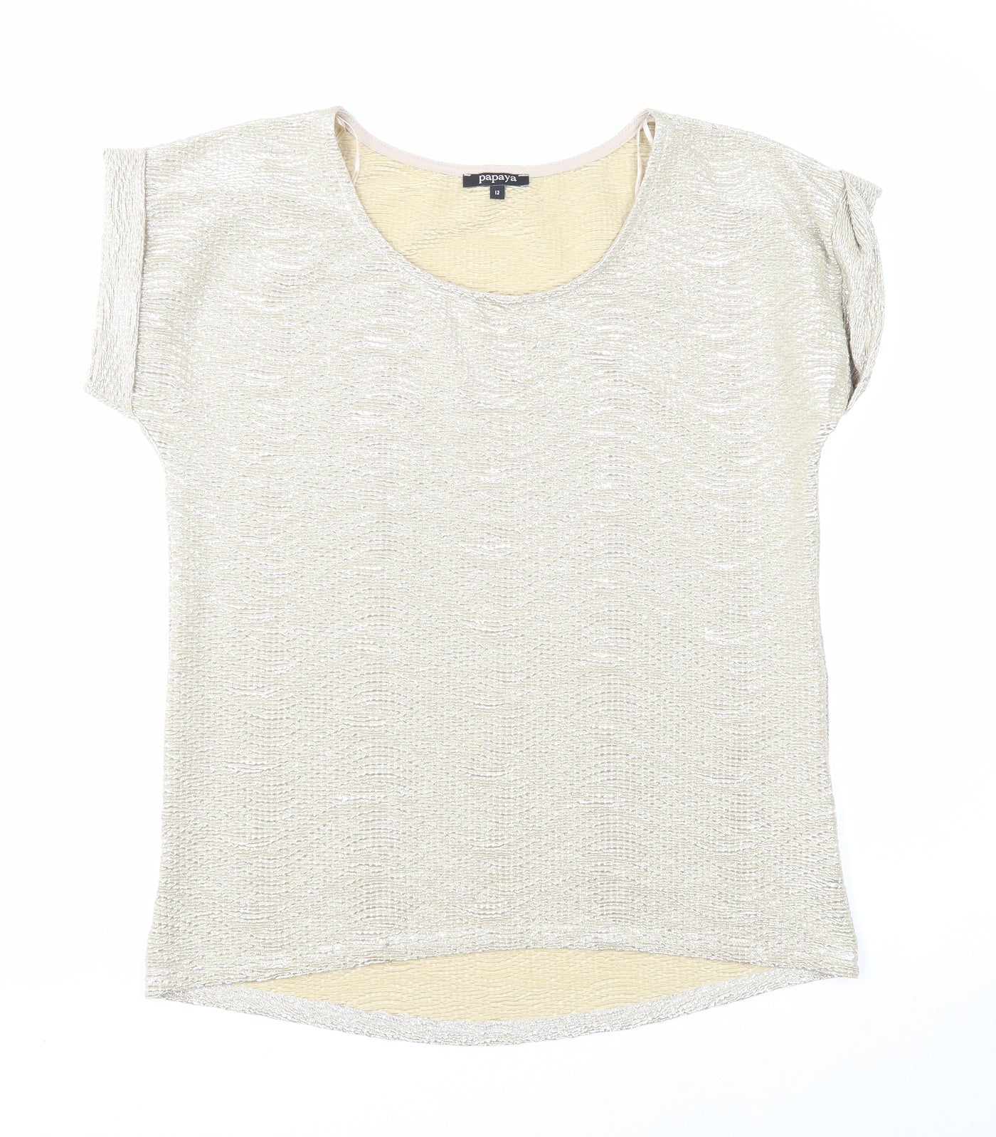 Papaya Womens Gold Polyester Basic T-Shirt Size 12 Round Neck