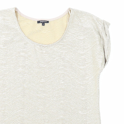 Papaya Womens Gold Polyester Basic T-Shirt Size 12 Round Neck