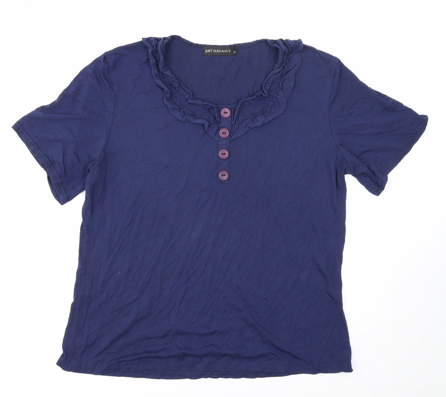 Just Elegance Womens Blue Cotton Basic T-Shirt Size 16 Round Neck