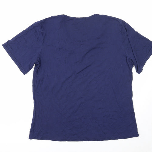 Just Elegance Womens Blue Cotton Basic T-Shirt Size 16 Round Neck