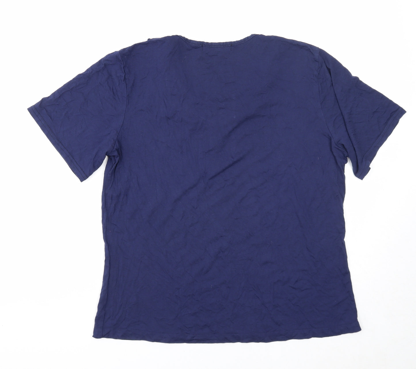 Just Elegance Womens Blue Cotton Basic T-Shirt Size 16 Round Neck