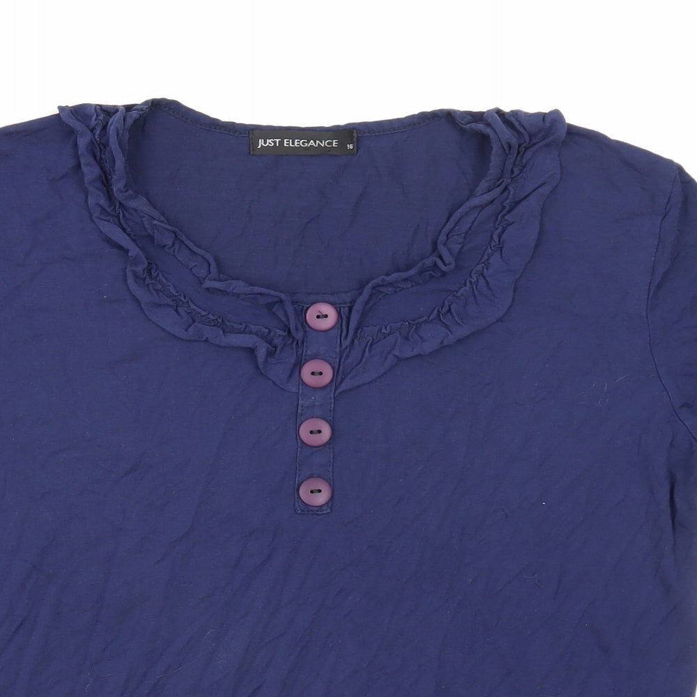 Just Elegance Womens Blue Cotton Basic T-Shirt Size 16 Round Neck