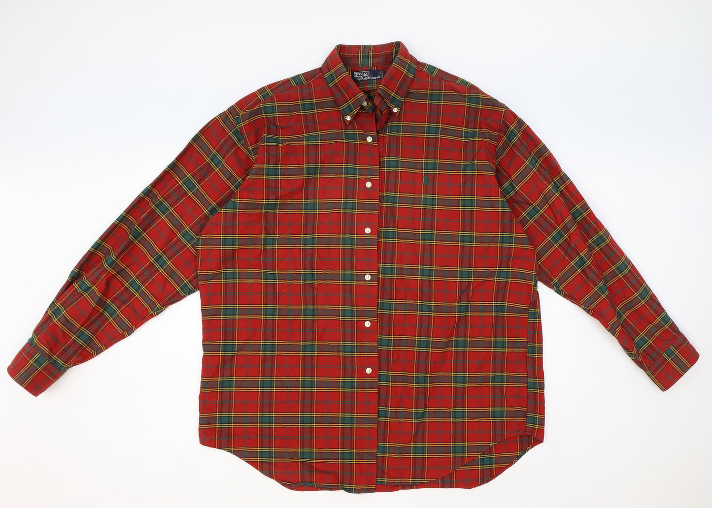 Polo Ralph Lauren Mens Red Plaid Cotton Button-Up Size L Collared Button