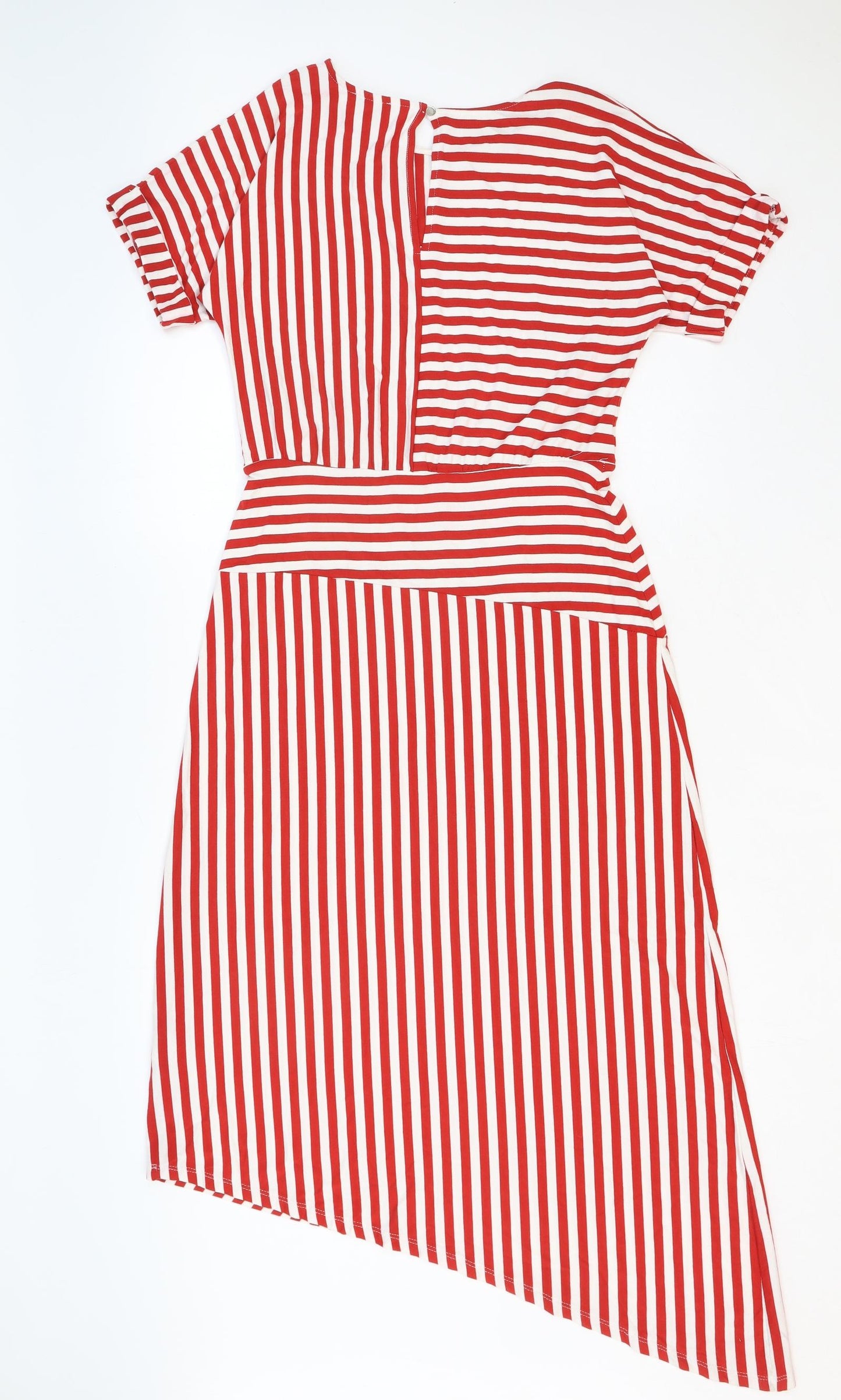 Warehouse Womens Red Striped Rayon A-Line Size 10 Round Neck Button