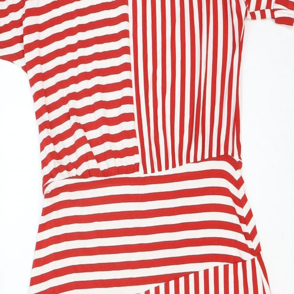 Warehouse Womens Red Striped Rayon A-Line Size 10 Round Neck Button