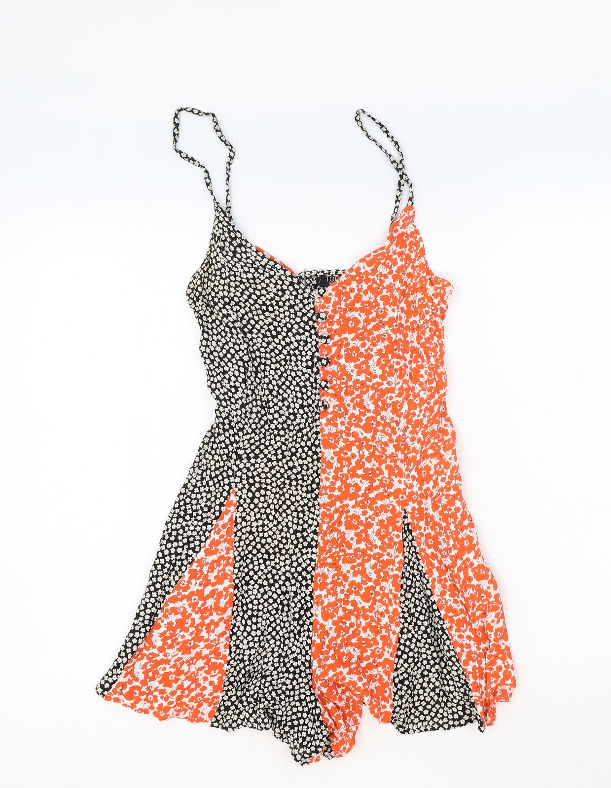 Topshop Womens Multicoloured Geometric Viscose Playsuit One-Piece Size 8 Button