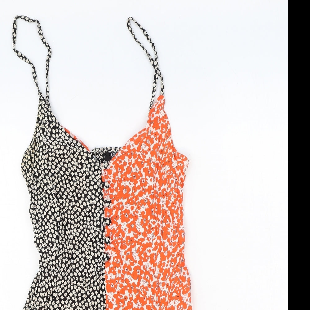 Topshop Womens Multicoloured Geometric Viscose Playsuit One-Piece Size 8 Button