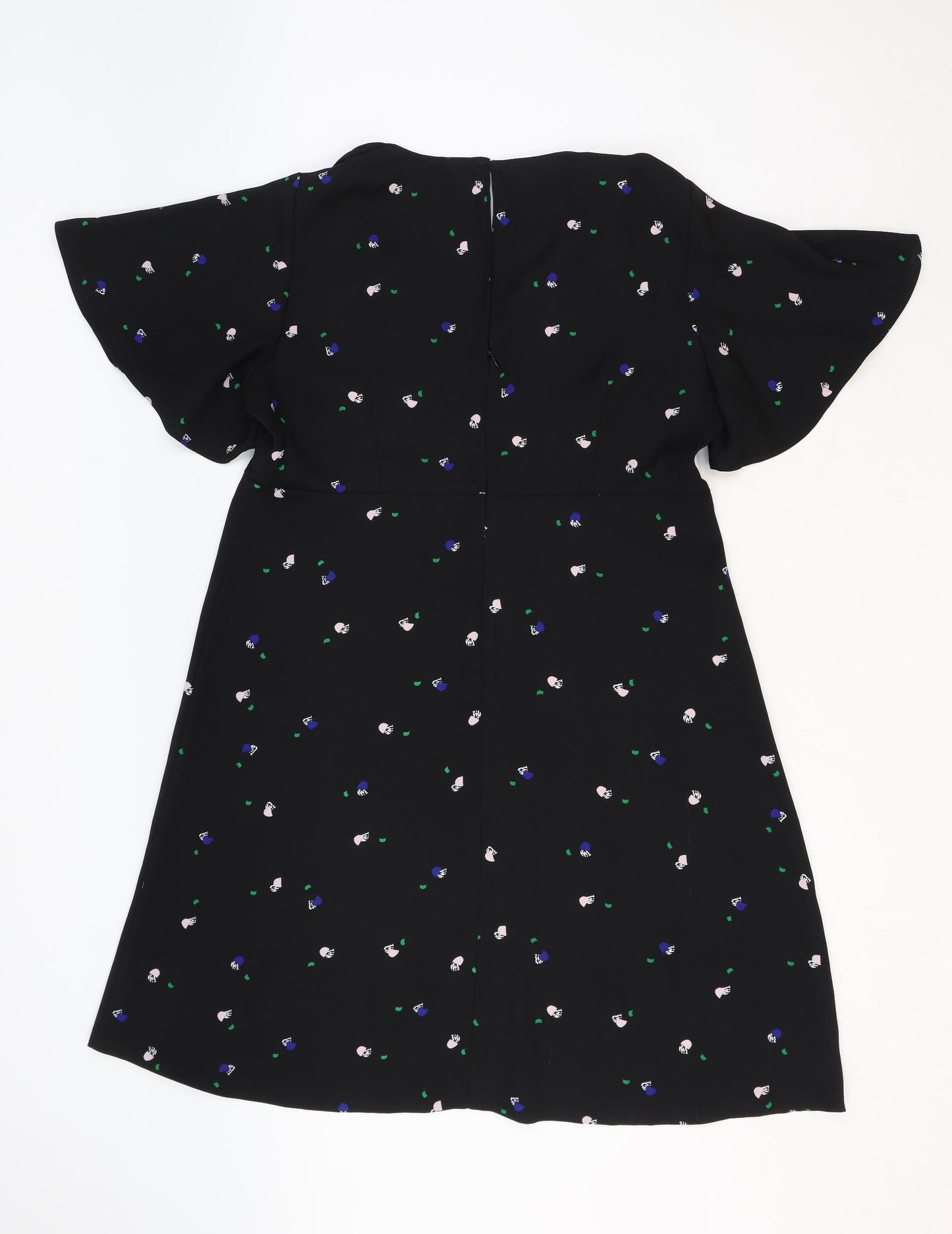 Marks and Spencer Womens Black Floral Polyester Trapeze & Swing Size 16 V-Neck Zip