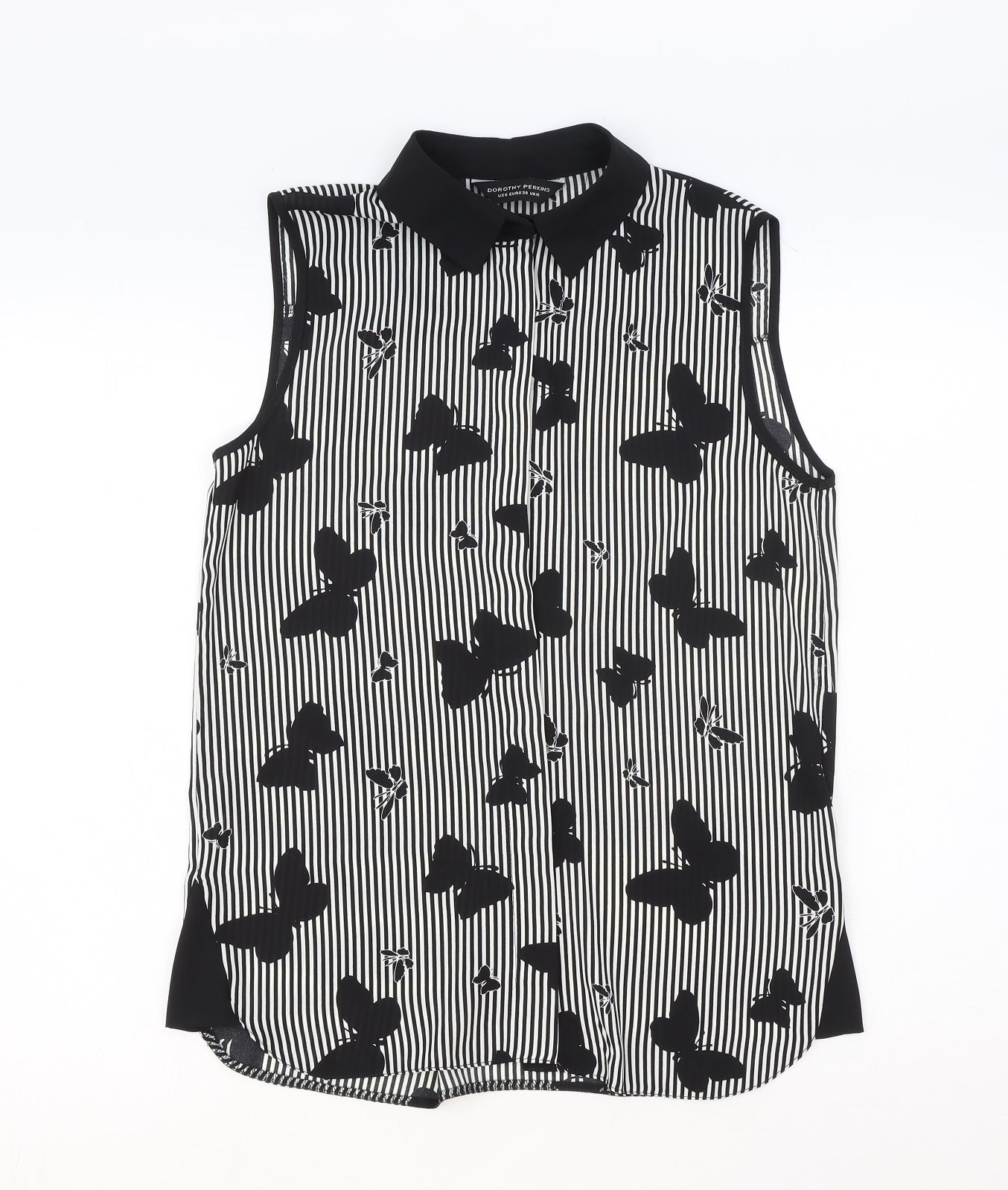 Dorothy Perkins Womens Black Striped Polyester Basic Tank Size 10 Collared - Butterfly Print