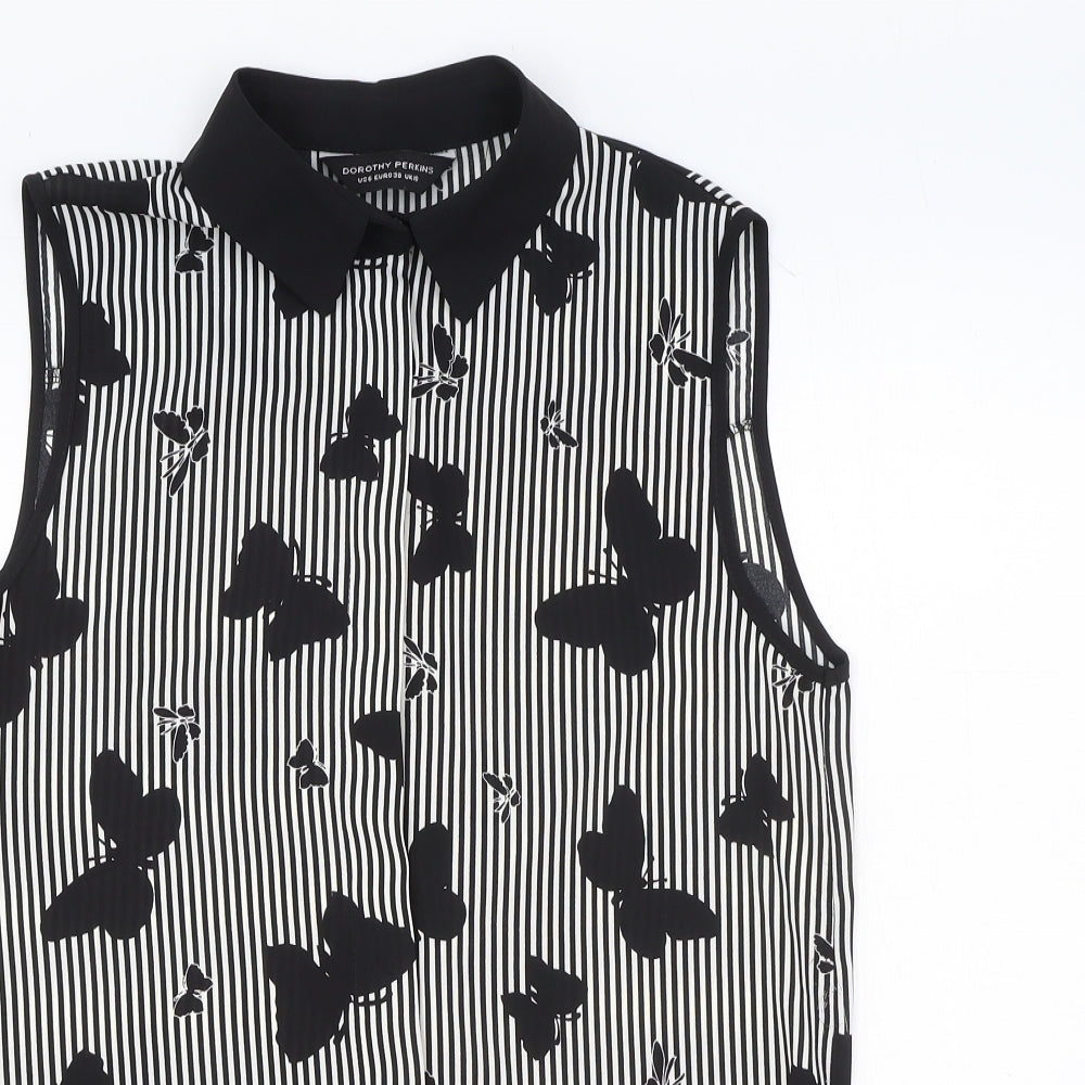Dorothy Perkins Womens Black Striped Polyester Basic Tank Size 10 Collared - Butterfly Print
