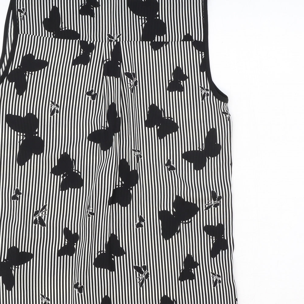 Dorothy Perkins Womens Black Striped Polyester Basic Tank Size 10 Collared - Butterfly Print