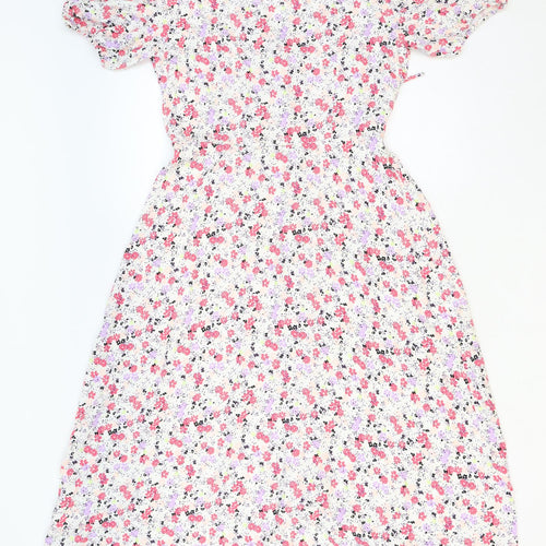 Marks and Spencer Womens Multicoloured Floral Viscose Fit & Flare Size 10 V-Neck Button
