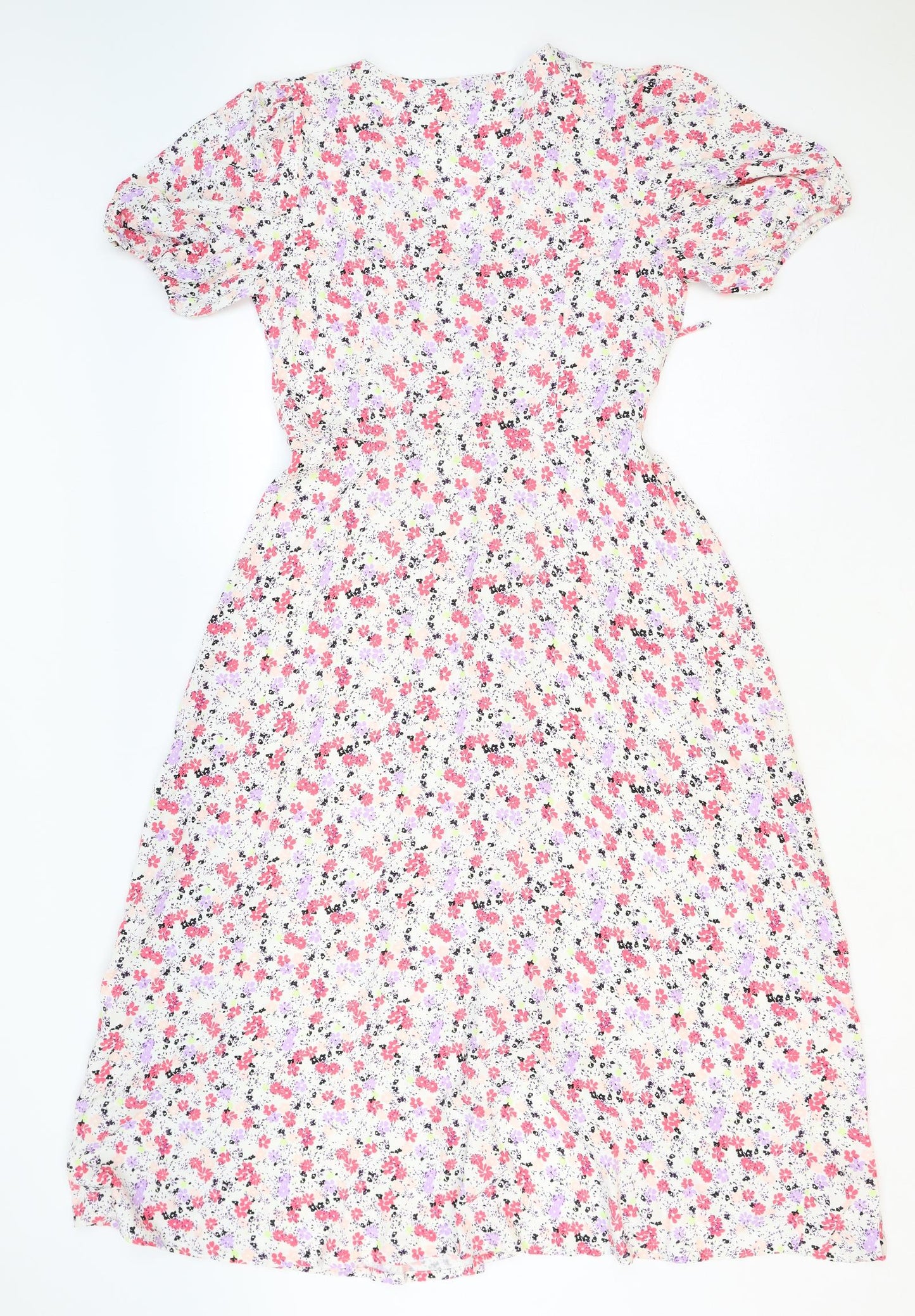 Marks and Spencer Womens Multicoloured Floral Viscose Fit & Flare Size 10 V-Neck Button