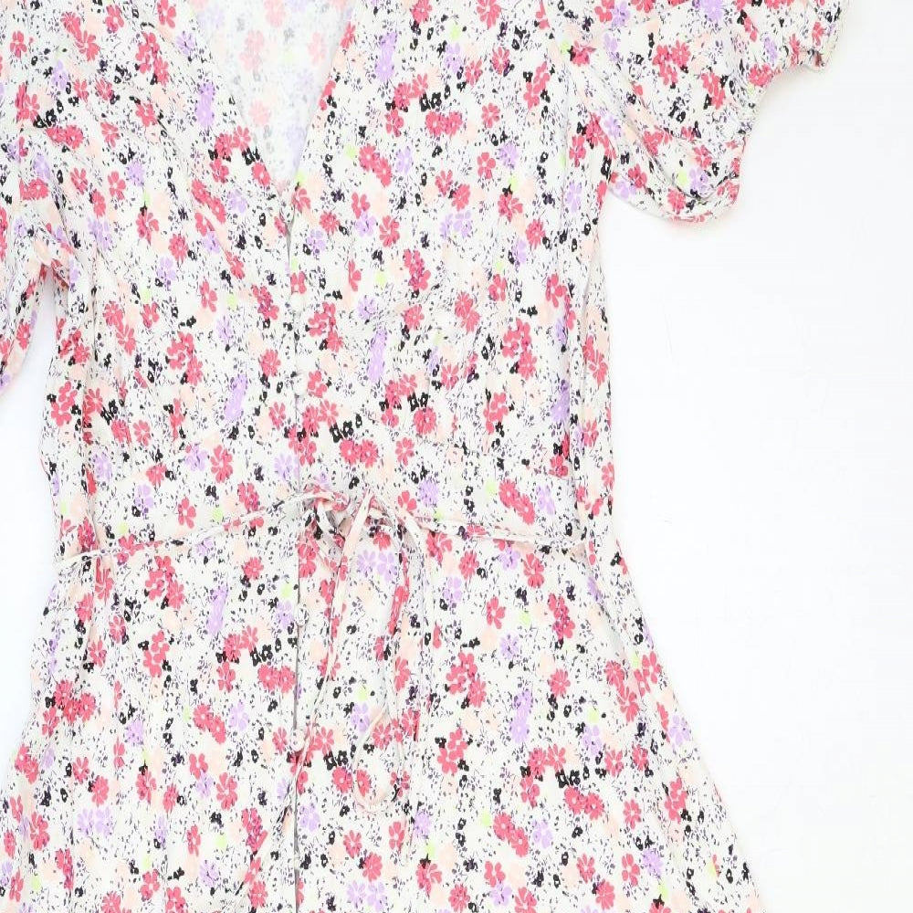 Marks and Spencer Womens Multicoloured Floral Viscose Fit & Flare Size 10 V-Neck Button