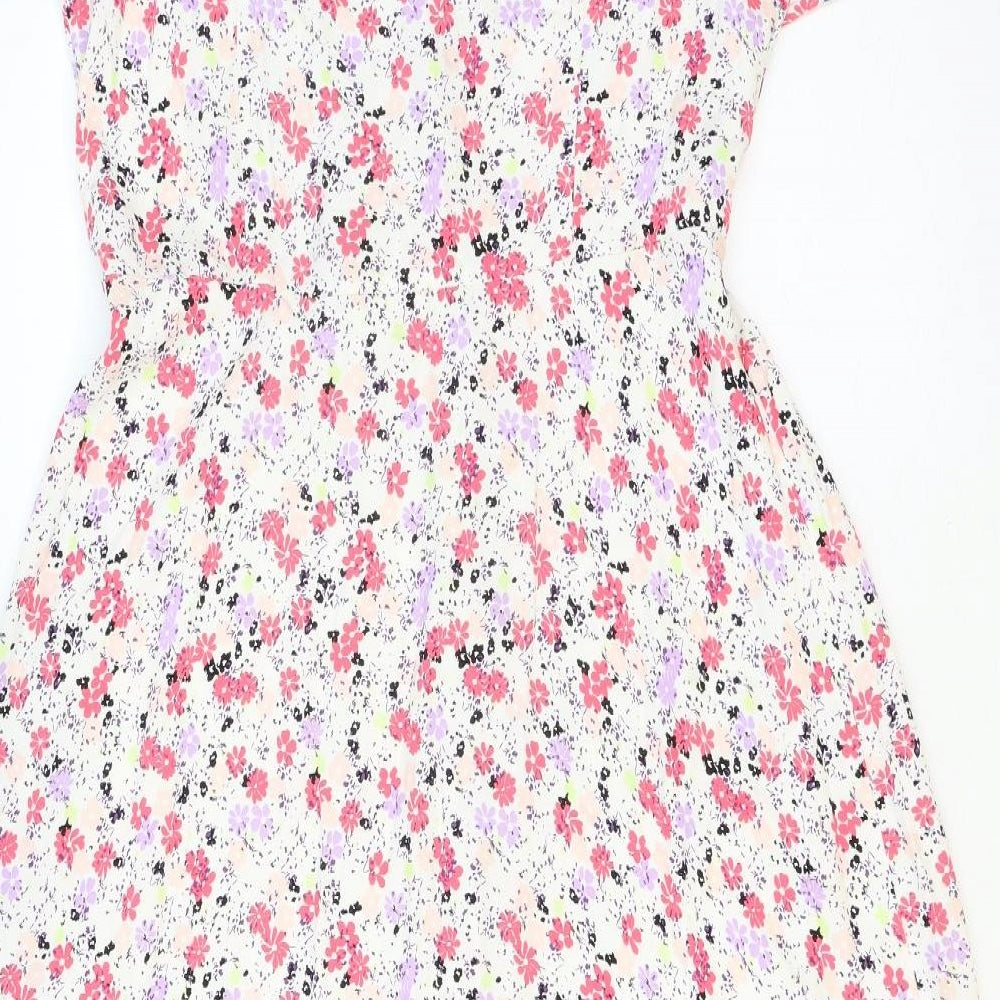 Marks and Spencer Womens Multicoloured Floral Viscose Fit & Flare Size 10 V-Neck Button