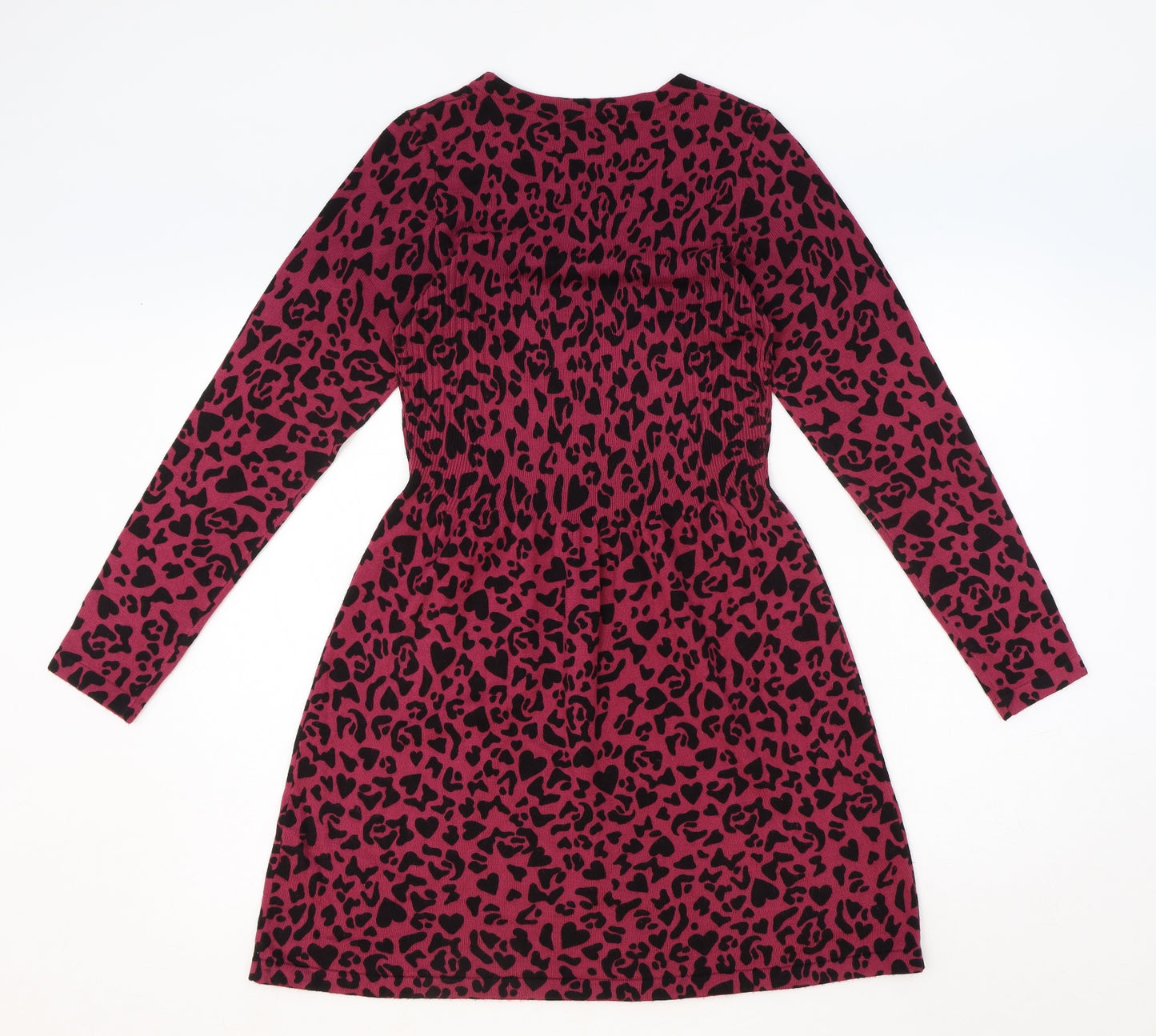 TU Womens Pink Animal Print Acrylic Fit & Flare Size 10 Round Neck Pullover - Leopard Pattern