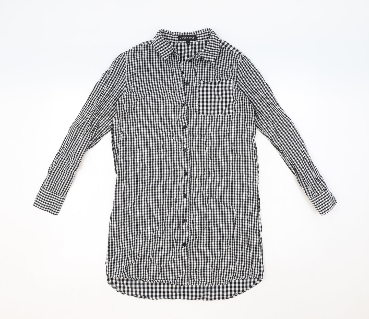 Cameo Rose Womens Black Geometric Cotton Basic Button-Up Size 10 Collared