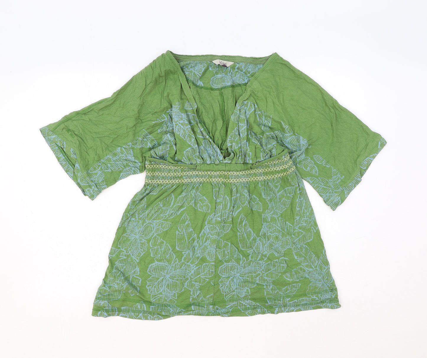 Fat Face Womens Green Geometric Viscose Basic Blouse Size 12 V-Neck