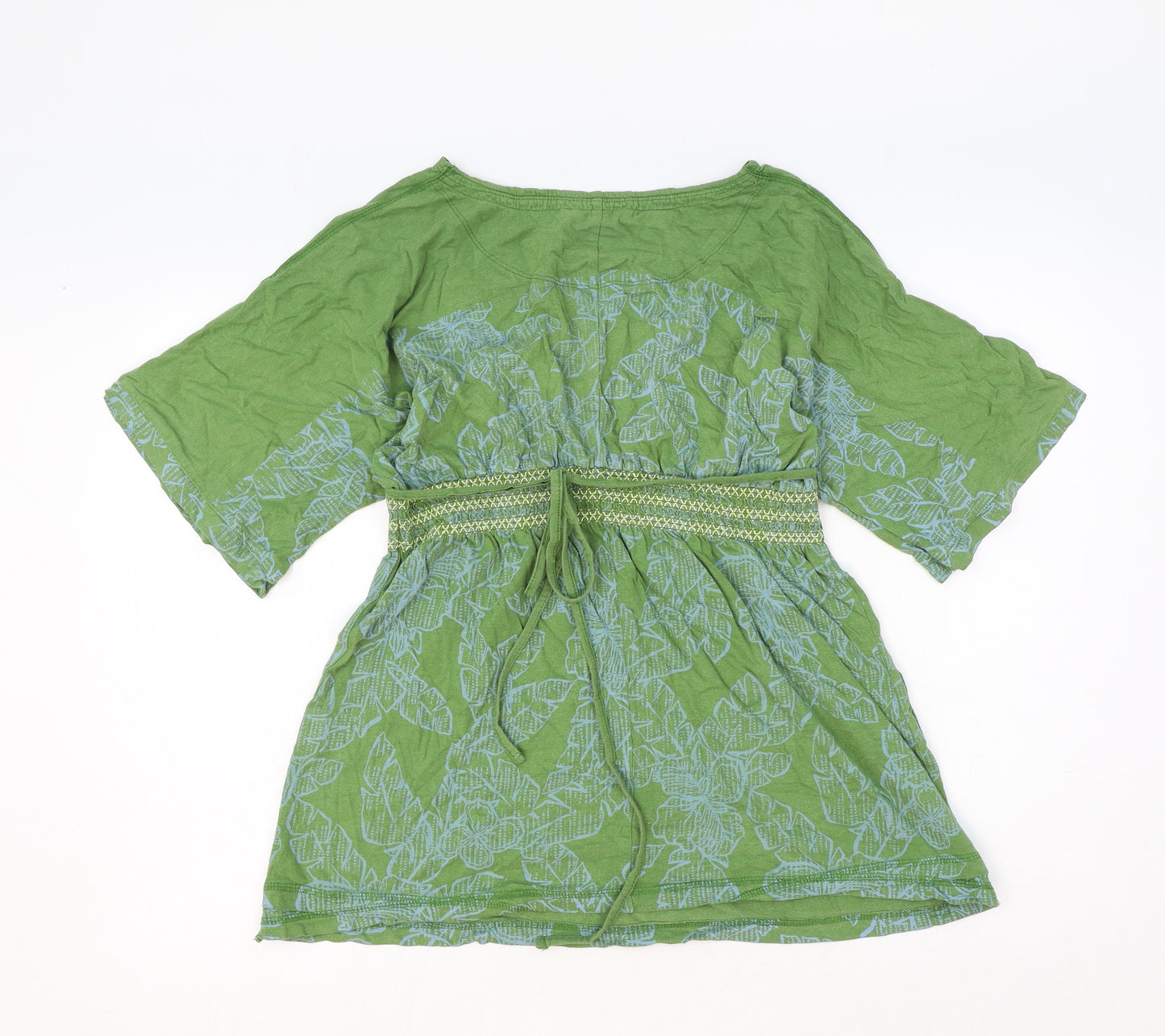 Fat Face Womens Green Geometric Viscose Basic Blouse Size 12 V-Neck