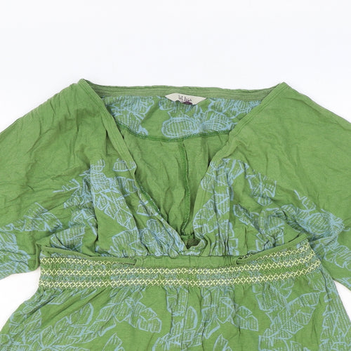 Fat Face Womens Green Geometric Viscose Basic Blouse Size 12 V-Neck