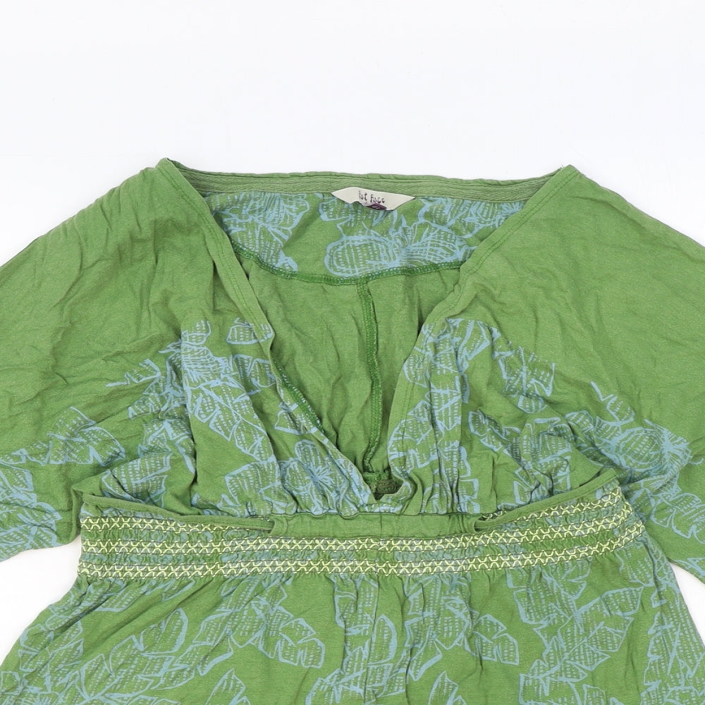 Fat Face Womens Green Geometric Viscose Basic Blouse Size 12 V-Neck