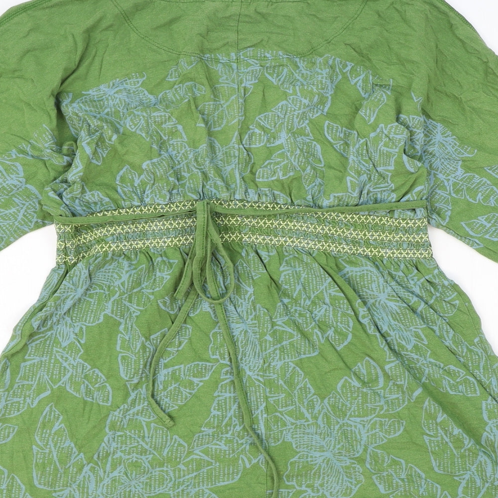 Fat Face Womens Green Geometric Viscose Basic Blouse Size 12 V-Neck
