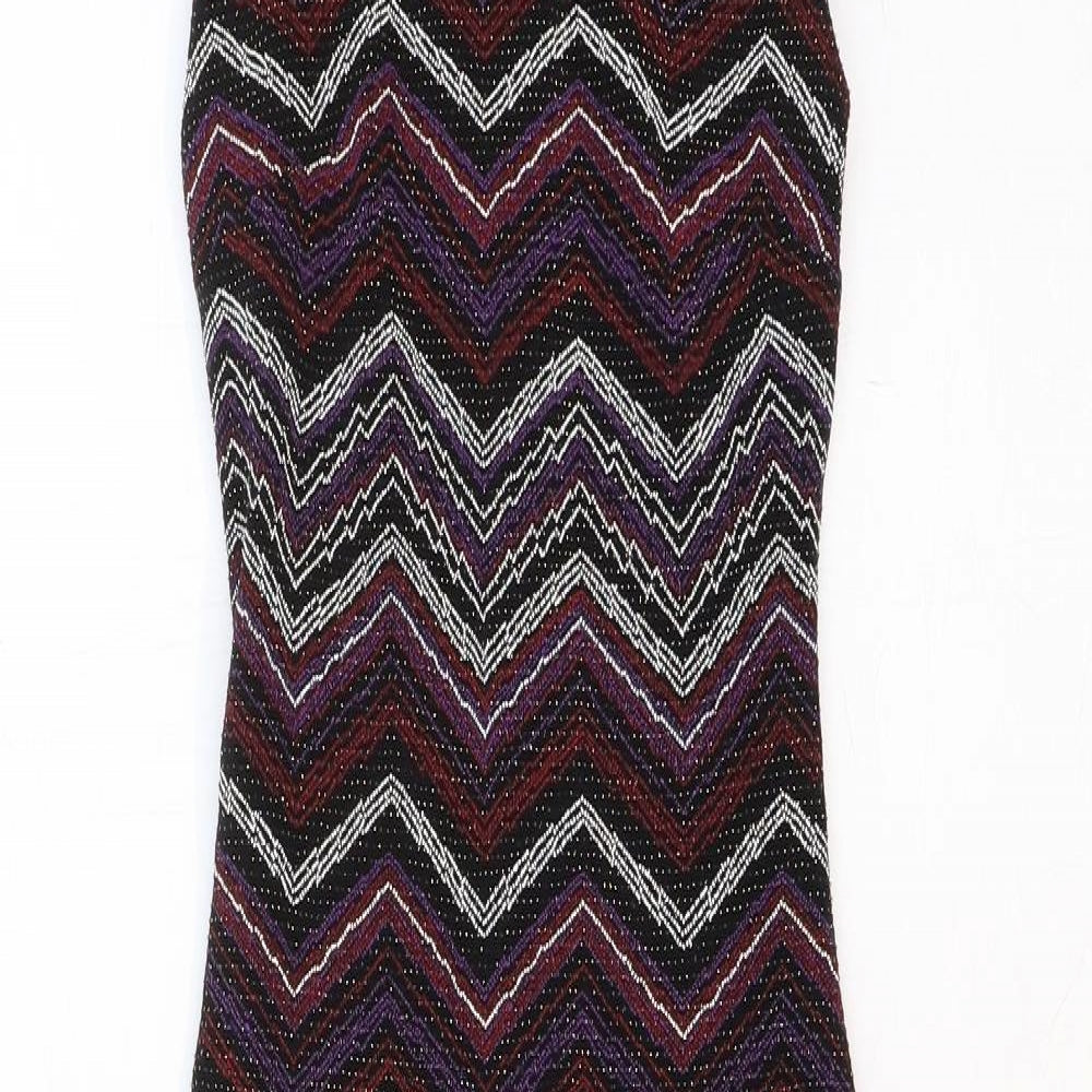 New Look Womens Multicoloured Geometric Nylon Bodycon Size 6 Mock Neck Zip