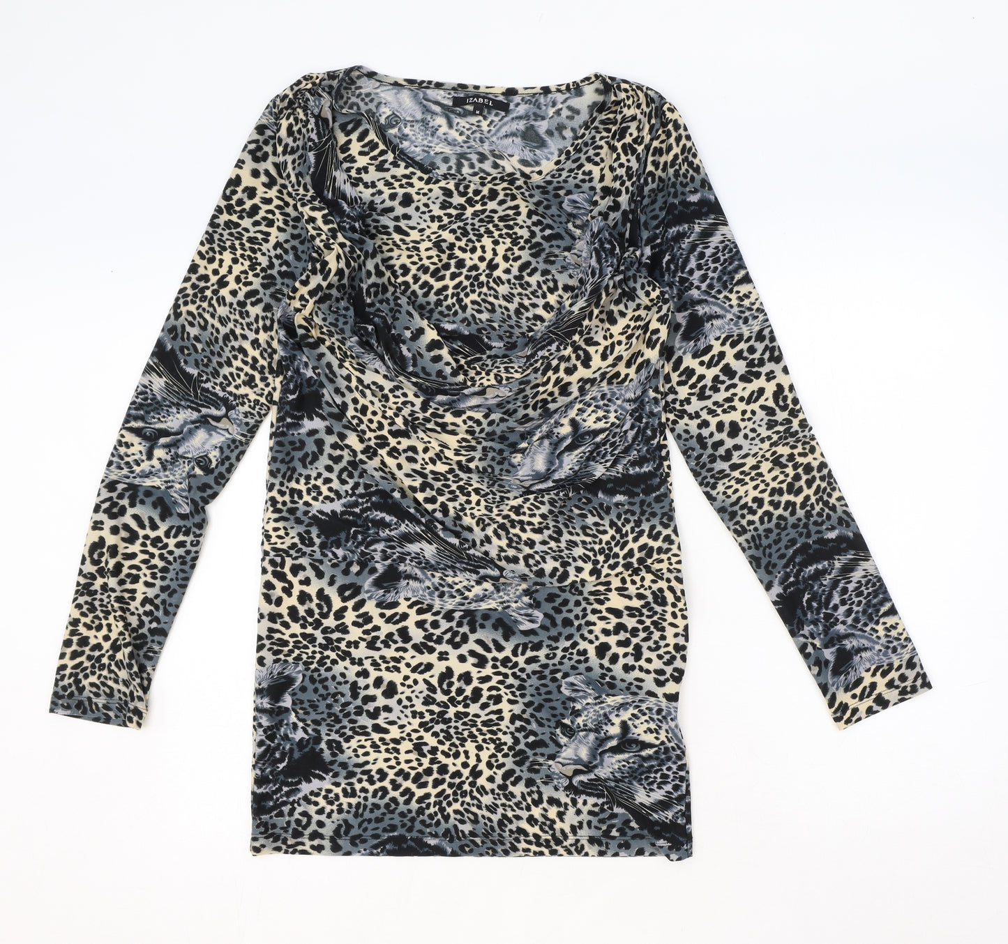Izabel Womens Multicoloured Animal Print Polyester A-Line Size M Round Neck Pullover - Leopard Pattern