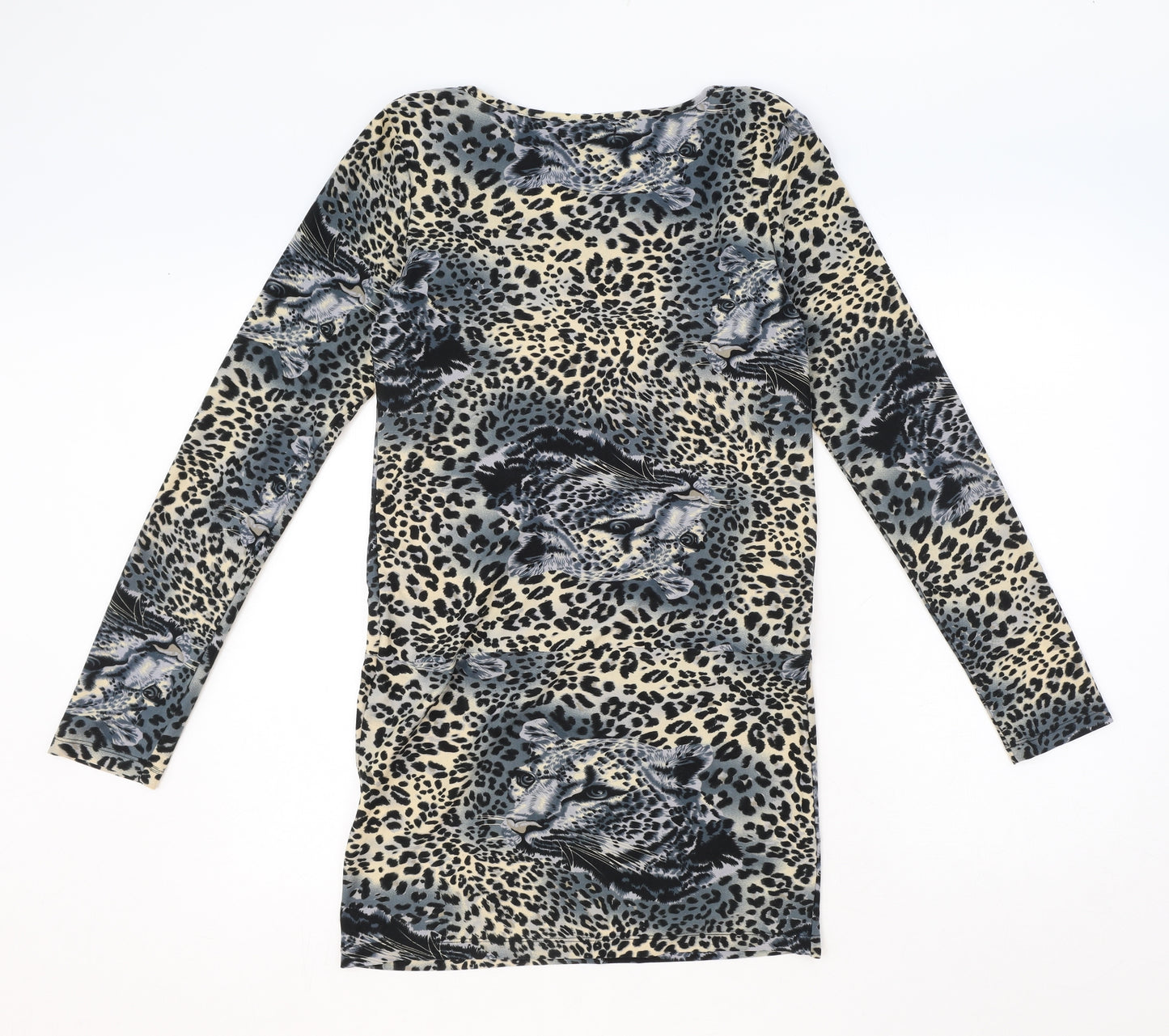 Izabel Womens Multicoloured Animal Print Polyester A-Line Size M Round Neck Pullover - Leopard Pattern