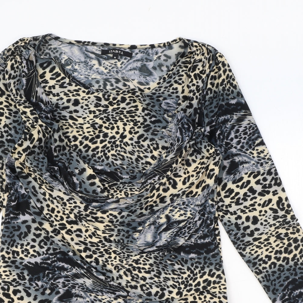 Izabel Womens Multicoloured Animal Print Polyester A-Line Size M Round Neck Pullover - Leopard Pattern