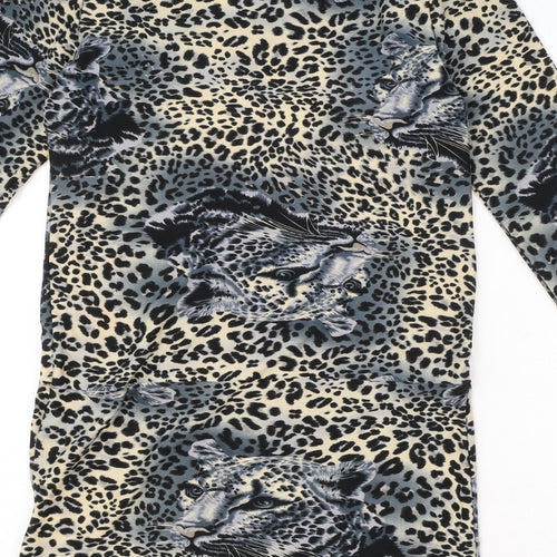 Izabel Womens Multicoloured Animal Print Polyester A-Line Size M Round Neck Pullover - Leopard Pattern