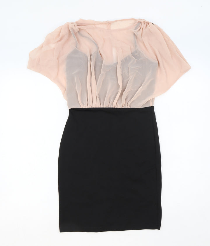 Miss Selfridge Womens Black Colourblock Polyester A-Line Size 8 Round Neck Button
