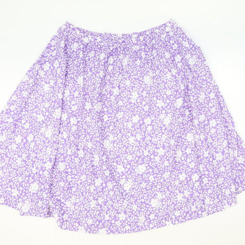 Preworn Womens Purple Floral Polyester Skater Skirt Size 2XL Drawstring