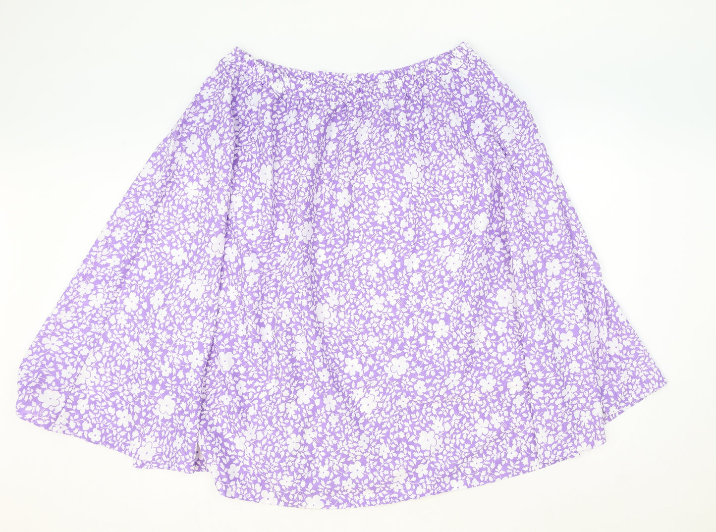 Preworn Womens Purple Floral Polyester Skater Skirt Size 2XL Drawstring