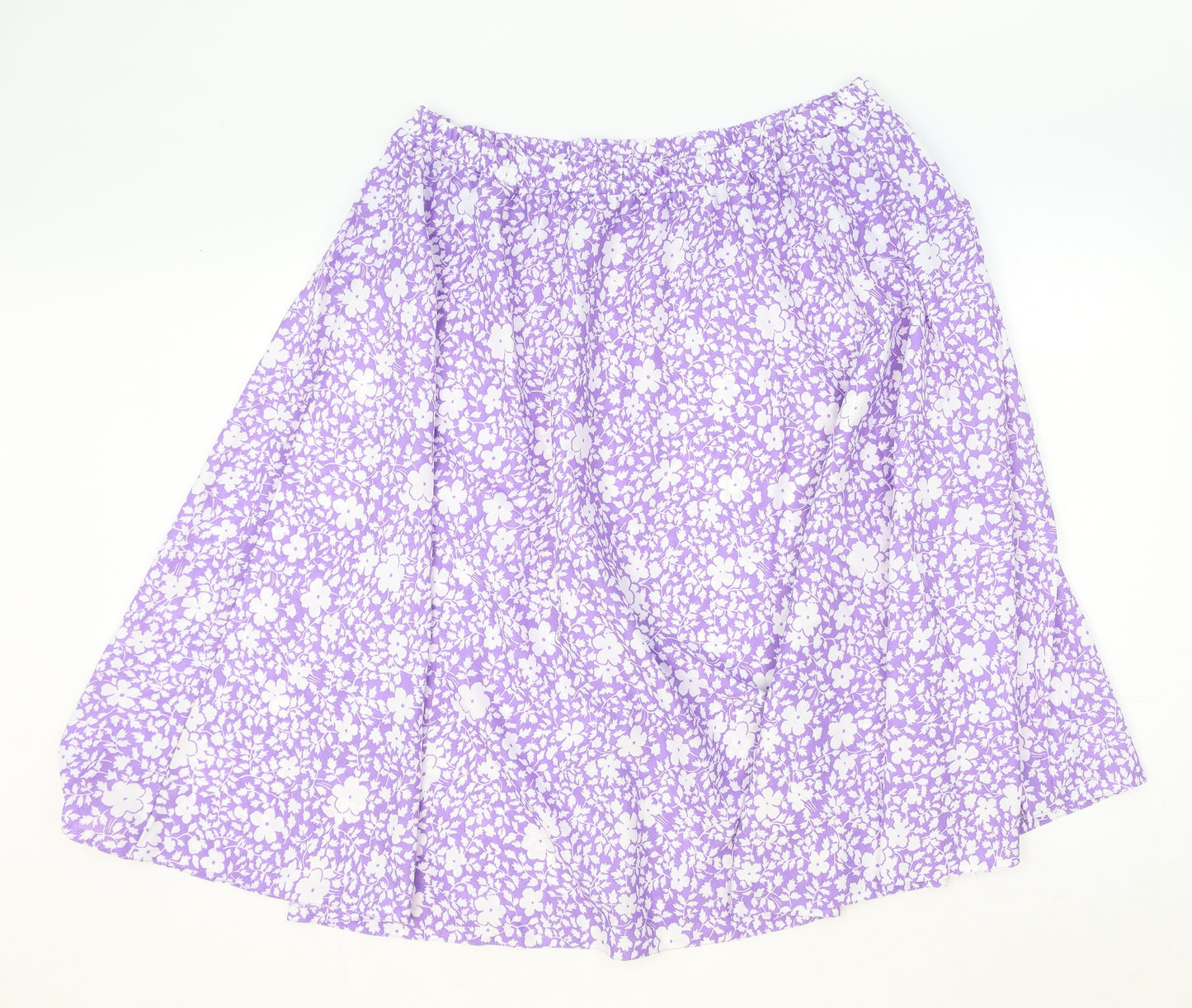 Preworn Womens Purple Floral Polyester Skater Skirt Size 2XL Drawstring