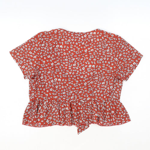 SheIn Womens Orange Floral Polyester Cropped Blouse Size XS V-Neck