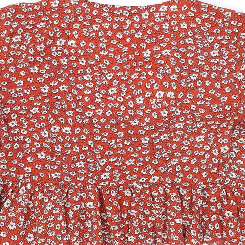 SheIn Womens Orange Floral Polyester Cropped Blouse Size XS V-Neck