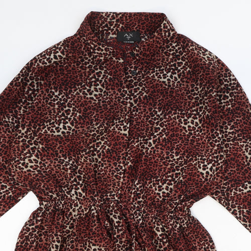 AX Paris Womens Multicoloured Animal Print Polyester Shirt Dress Size 12 Mock Neck Button - Leopard Print